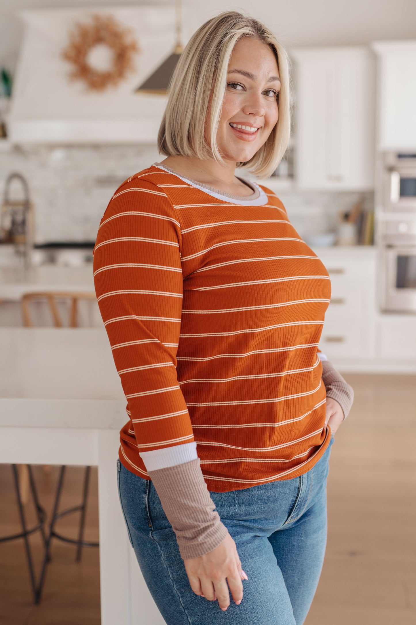 Pumpkin and Cream Striped Tee