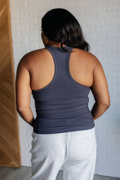 Racerback Built-in Bra Tank in Charcoal