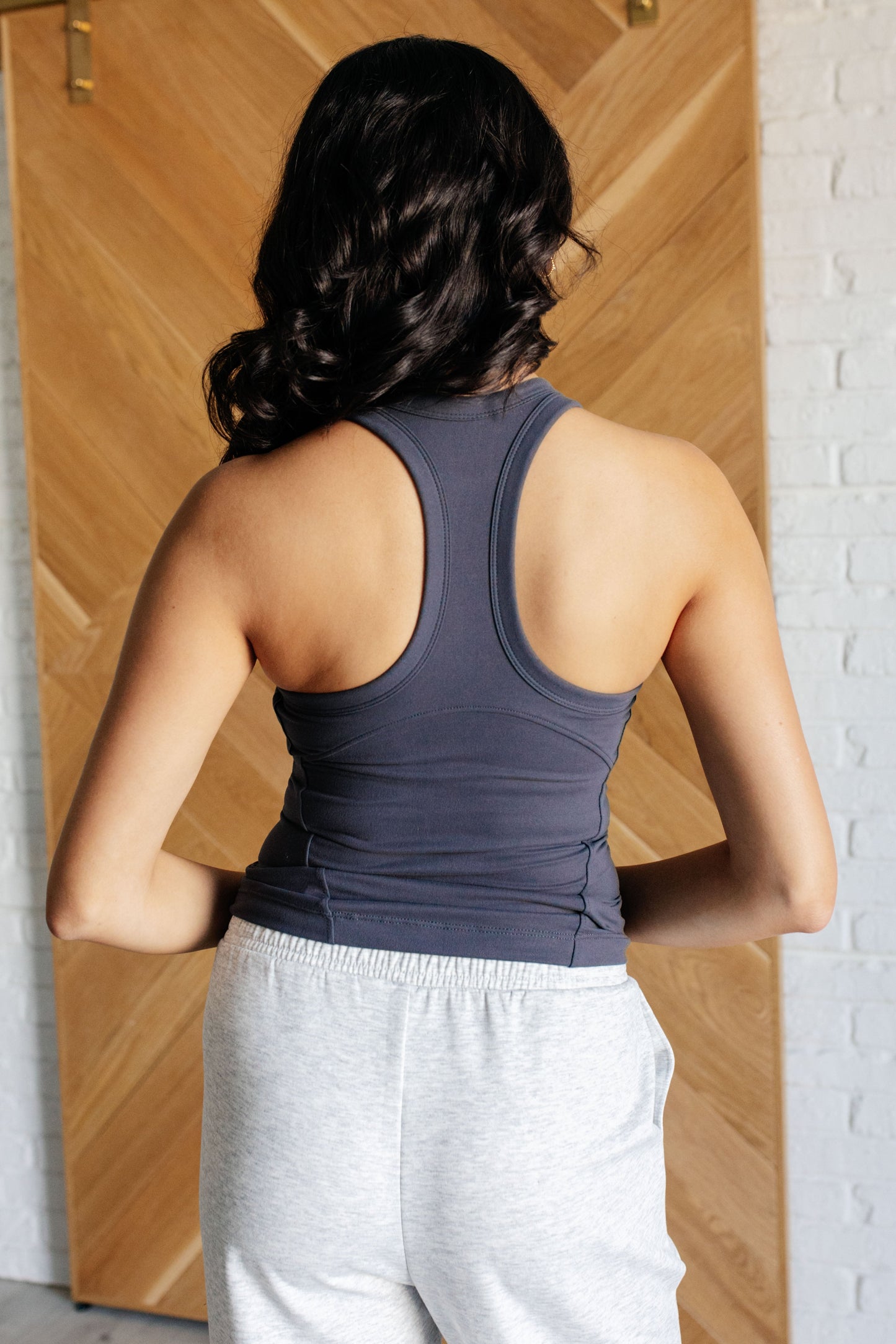 Racerback Built-in Bra Tank in Charcoal