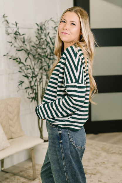 Striped Button Down in in Hunter Green