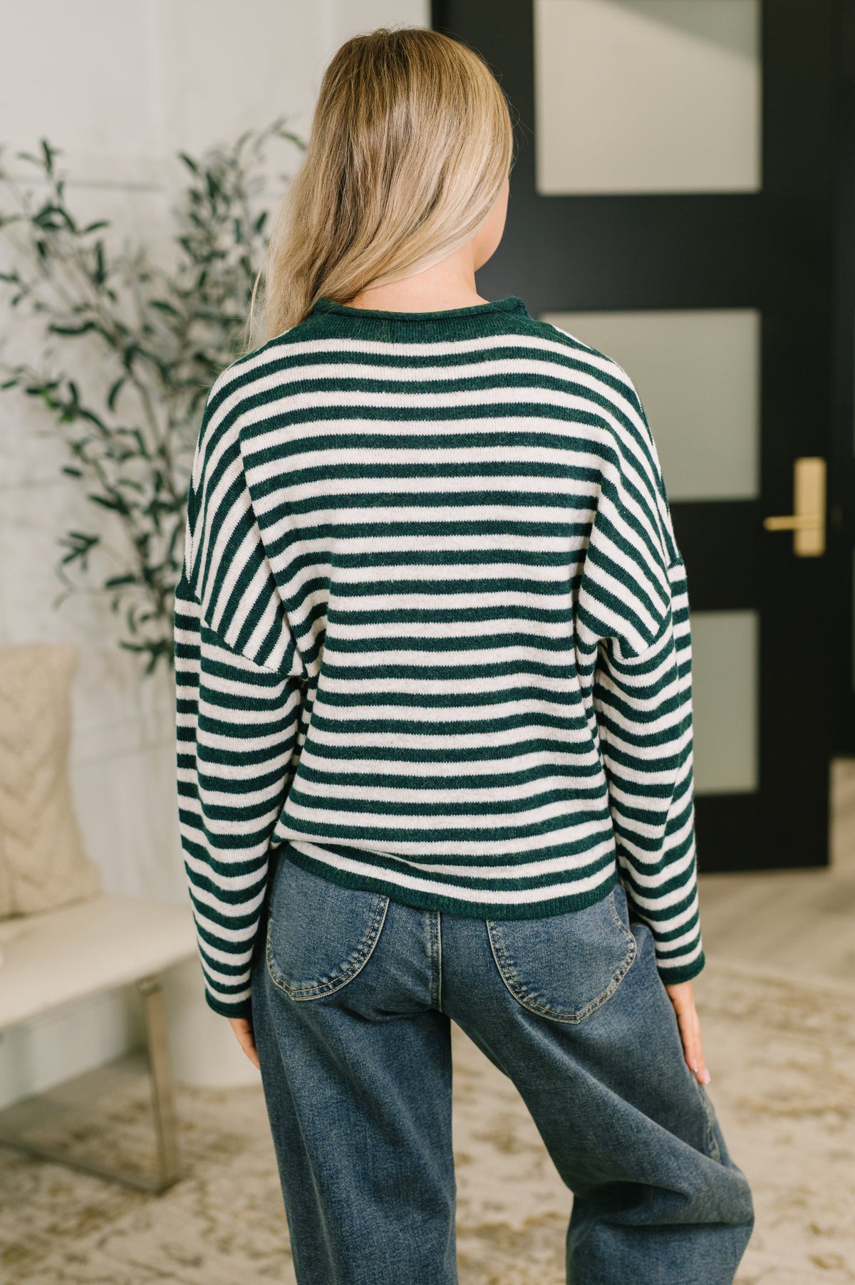 Striped Button Down in in Hunter Green