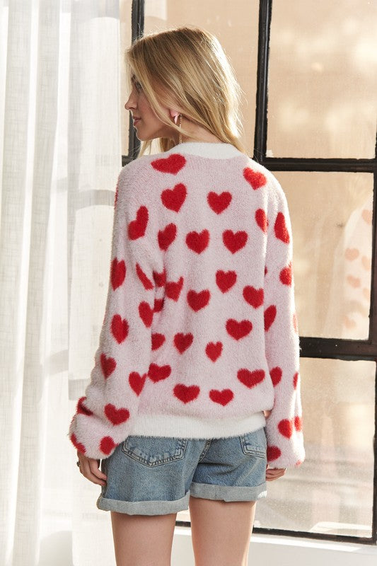 Fuzzy Heart Cardigan