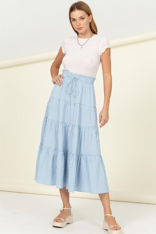 Blue Gingham Midi Skirt