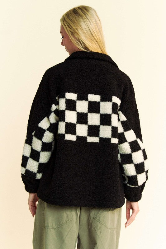 Checkered Faux Fur Jacket