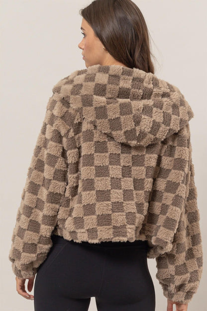 Checkered Hooded Sherpa Jacket