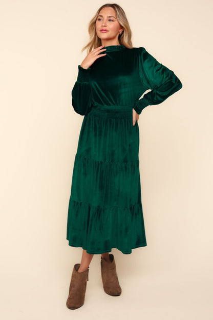 Emerald Velvet Tiered Dress