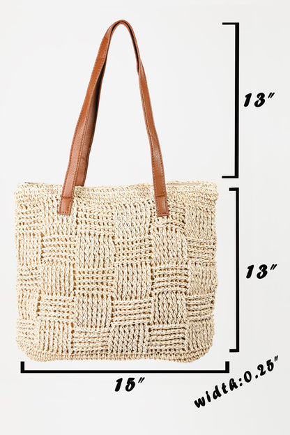 Checkered Straw Tote