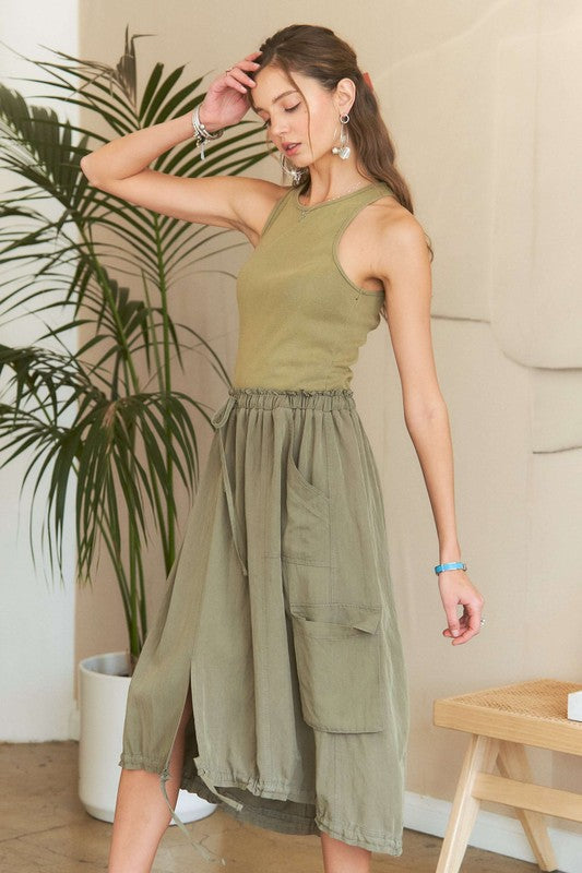 Olive Dropped Waist Dress