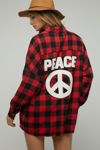 RESTOCKED - Buffalo Plaid Peace Shacket in Red