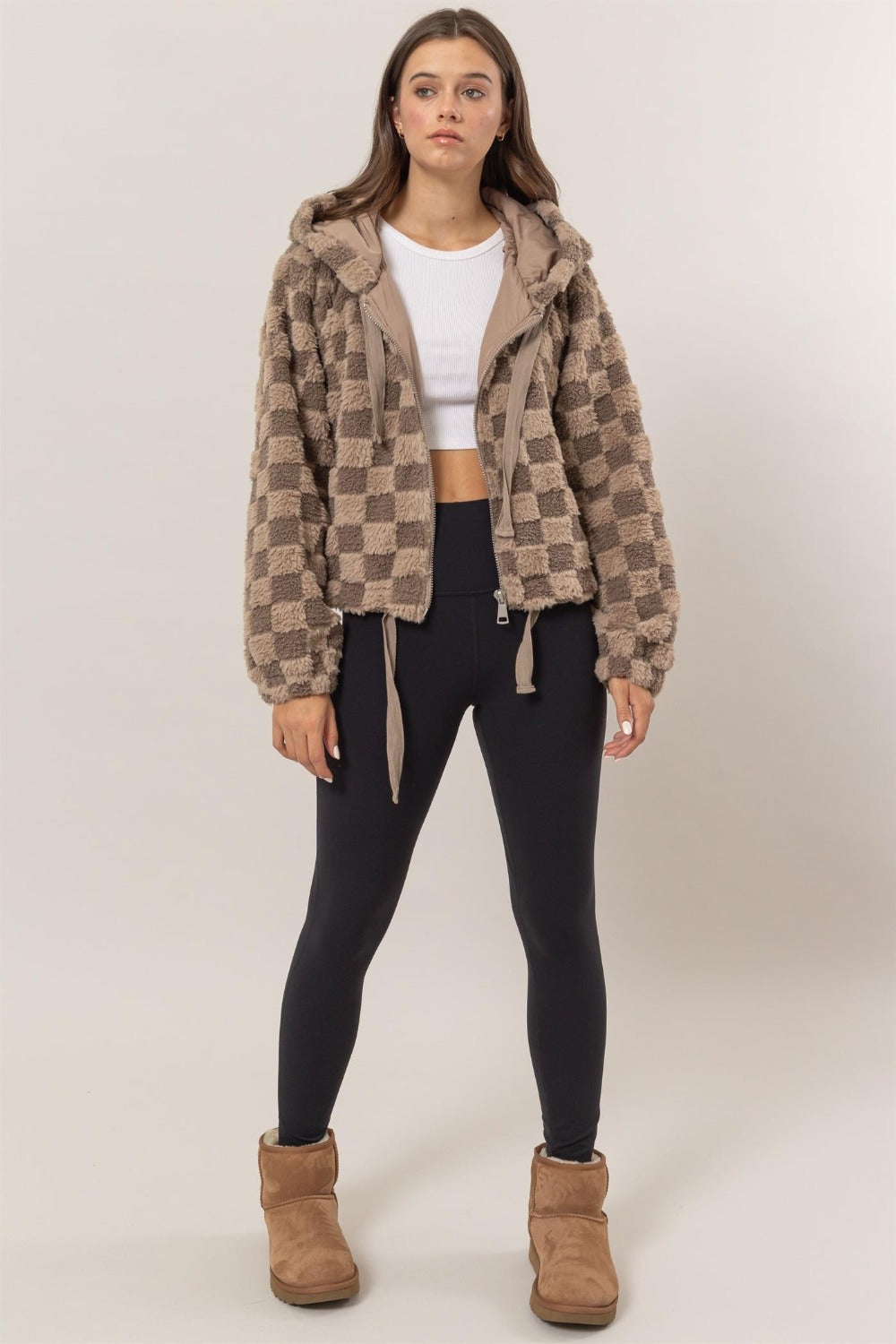 Checkered Hooded Sherpa Jacket