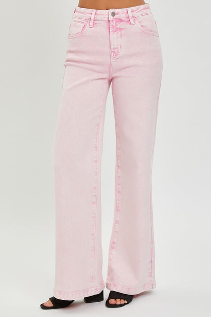 Tummy Control Acid Wash Pink Jeans