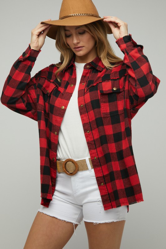 RESTOCKED - Buffalo Plaid Peace Shacket in Red