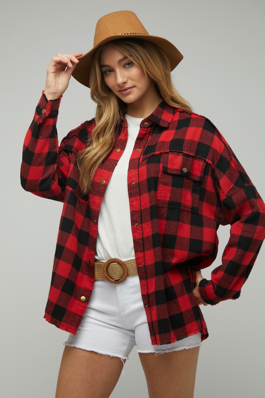 RESTOCKED - Buffalo Plaid Peace Shacket in Red