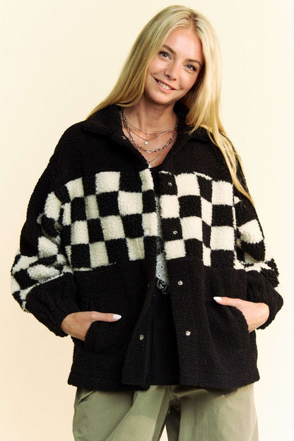 Checkered Faux Fur Jacket