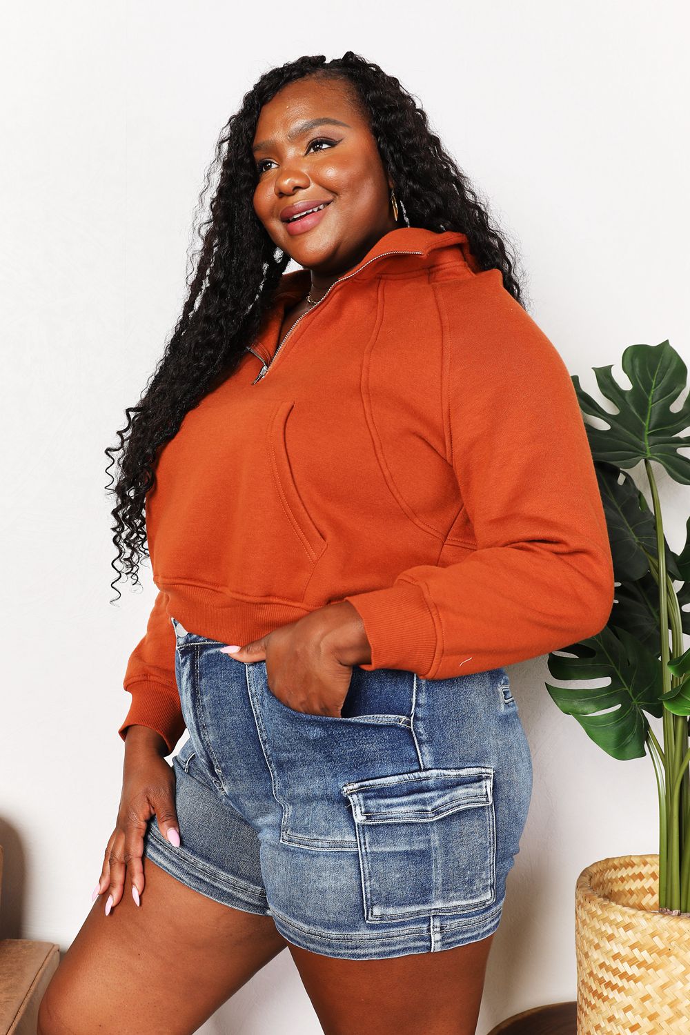 Rust Cropped Hoodie Amber Moon